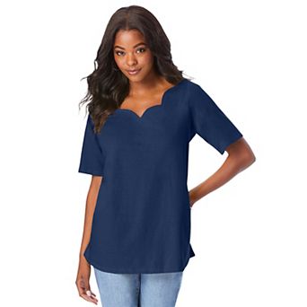Roaman's Women's Plus Size Ultimate Scalloped Scoop Neck Tee
