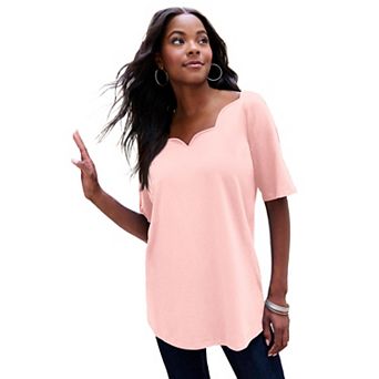 Roaman's Women's Plus Size Ultimate Scalloped Scoop Neck Tee