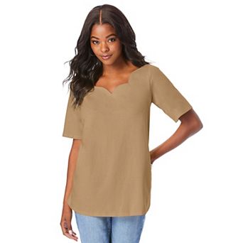 Roaman's Women's Plus Size Scalloped Scoop Neck Ultimate Tee