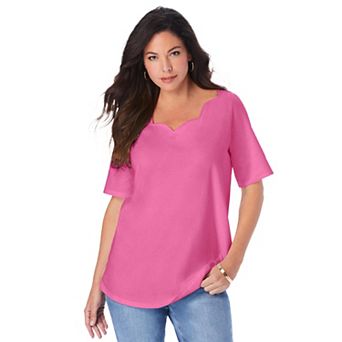 Roaman's Women's Plus Size Scalloped Scoop Neck Ultimate Tee