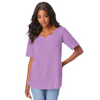 Roaman's Women's Plus Size Scalloped Scoop Neck Ultimate Tee