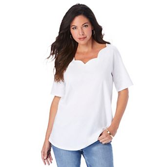 Roaman's Women's Plus Size Scalloped Scoop Neck Ultimate Tee