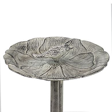 Sunnydaze Bird And Blossom Metal Bird Bath - Antique Gray - 13 In