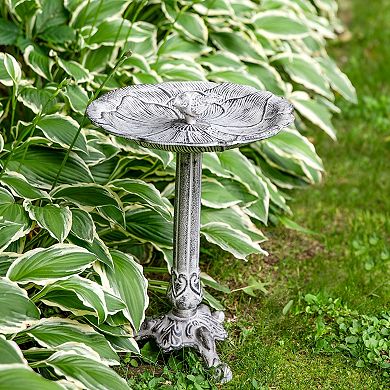 Sunnydaze Bird And Blossom Metal Bird Bath - Antique Gray - 13 In