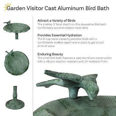 Sunnydaze Garden Visitor Metal Bird Bath - Green Patina - 22.75"