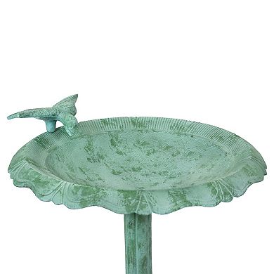 Sunnydaze Garden Visitor Metal Bird Bath - Green Patina - 22.75"