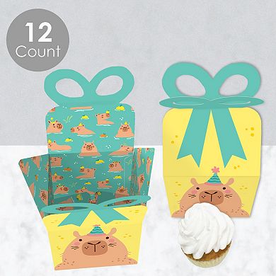 Big Dot Of Happiness Capy Birthday - Square Favor Gift Boxes - Capybara Party Bow Boxes - 12 Count