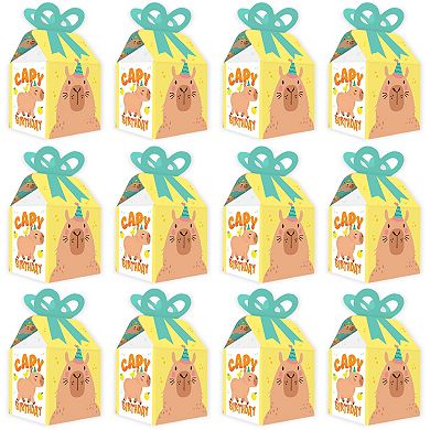 Big Dot Of Happiness Capy Birthday - Square Favor Gift Boxes - Capybara Party Bow Boxes - 12 Count