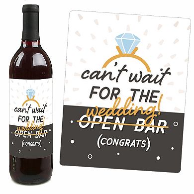 Big Dot Of Happiness Just Engaged - Black And White - Wine Bottle Label Stickers - Set Of 4