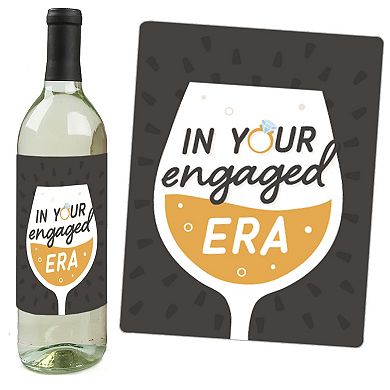 Big Dot Of Happiness Just Engaged - Black And White - Wine Bottle Label Stickers - Set Of 4