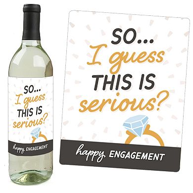 Big Dot Of Happiness Just Engaged - Black And White - Wine Bottle Label Stickers - Set Of 4