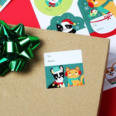 Big Dot Of Happiness Christmas Pets - Assorted To And From Stickers - 12 Sheets - 120 Stickers
