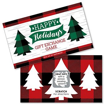 Big Dot Of Happiness Holiday Plaid Trees - Gift Exchange Game Scratch Off Cards - 22 Count