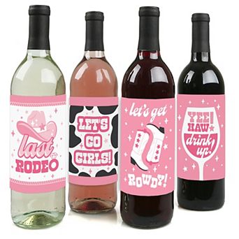 Big Dot Of Happiness Last Rodeo - Cowgirl Bachelorette Party - Wine Bottle Label Stickers - Set Of 4