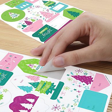 Big Dot Of Happiness Merry And Bright Trees Assorted To And From Stickers - 12 Sheets - 120 Stickers