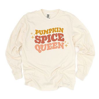 Pumpkin Spice Queen Garment Dyed Long Sleeve Tees