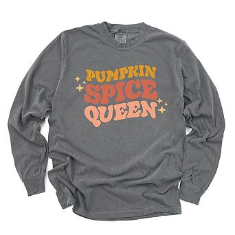 Pumpkin Spice Queen Garment Dyed Long Sleeve Tees