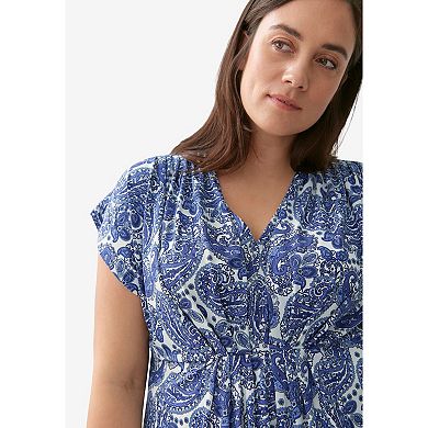 ellos Plus Size V-Neck Tunic With Gathered Bodice