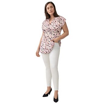 ellos Plus Size V-Neck Tunic With Gathered Bodice