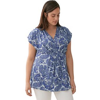 ellos Plus Size V-Neck Tunic With Gathered Bodice