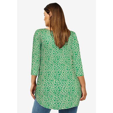 ellos Plus Size Three-Quarter Sleeve Curved Hem Tunic
