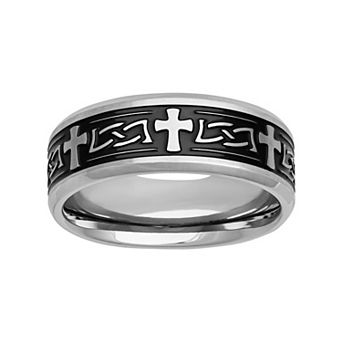 Men's Stainless Steel Black Ion Plated 8 mm Cross Ring