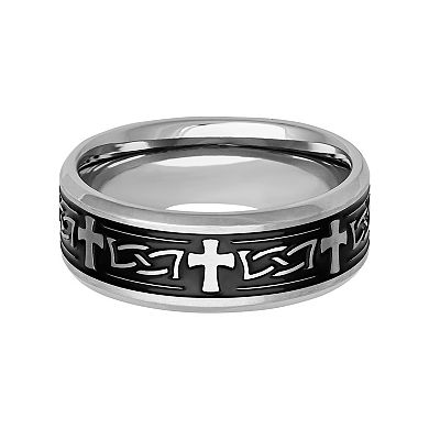 Men's Stainless Steel Black Ion Plated 8 mm Cross Ring