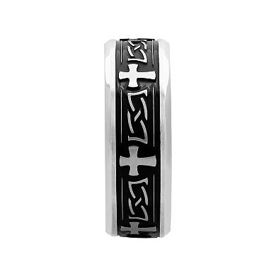 Men's Stainless Steel Black Ion Plated 8 mm Cross Ring