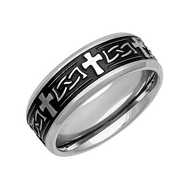 Men's Stainless Steel Black Ion Plated 8 mm Cross Ring