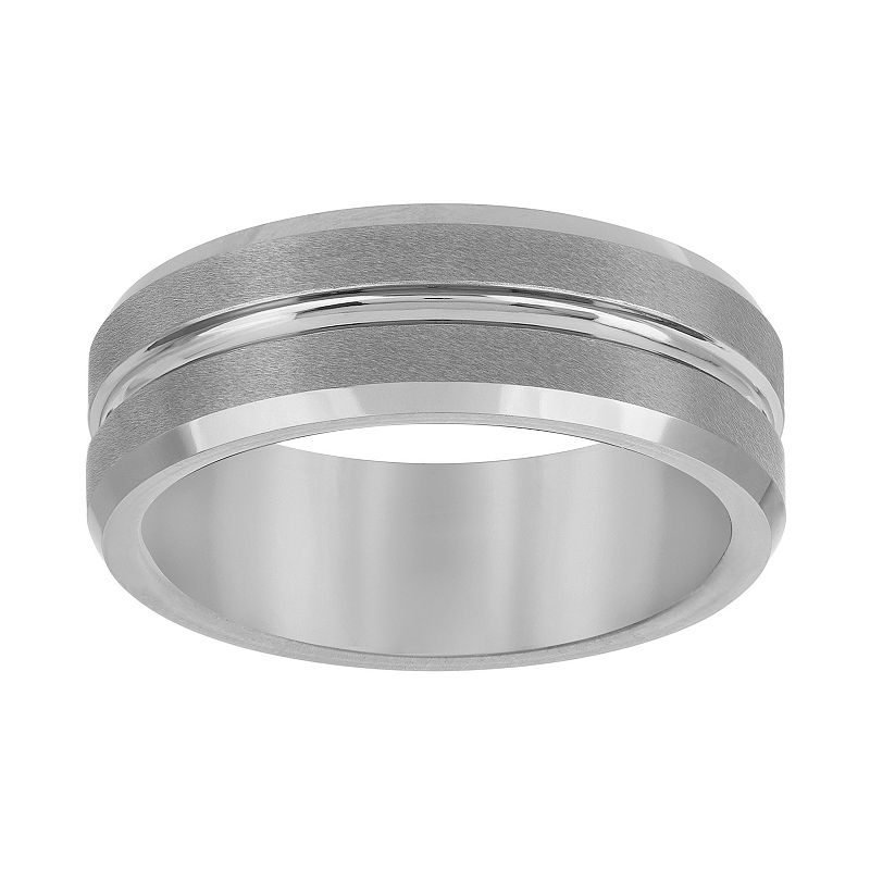 Tungsten Carbide 8 mm Bevel-Edge Gray Comfort Fit Band Ring, Men's, Size: 12