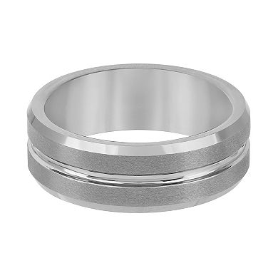 Tungsten Carbide 8 mm Bevel-Edge Gray Comfort Fit Band Ring