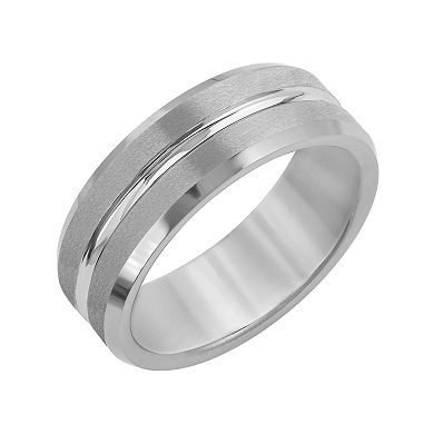 Tungsten Carbide 8 mm Bevel-Edge Gray Comfort Fit Band Ring