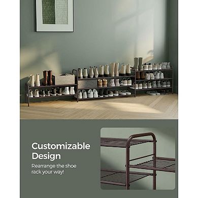 Metal Height-adjustable Shoe Shelf Storage Rack With Side Hooks