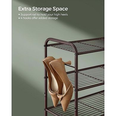 Metal Height-adjustable Shoe Shelf Storage Rack With Side Hooks