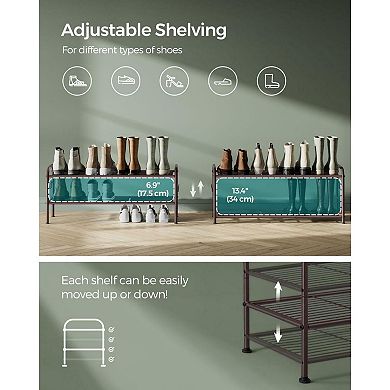Metal Height-adjustable Shoe Shelf Storage Rack With Side Hooks