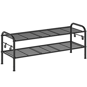 Metal Height-adjustable Shoe Shelf Storage Rack With Side Hooks
