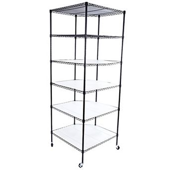 6-layer Plastic Coated Polygonal Corner Shelf With 2" Pp Wheels 680*680*1800 Black