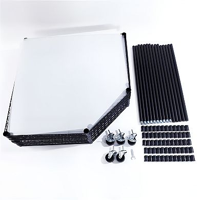 6-layer Plastic Coated Polygonal Corner Shelf With 2" Pp Wheels 680*680*1800 Black