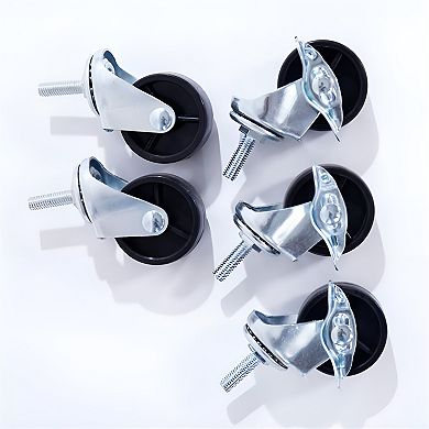 6-layer Plastic Coated Polygonal Corner Shelf With 2" Pp Wheels 680*680*1800 Black