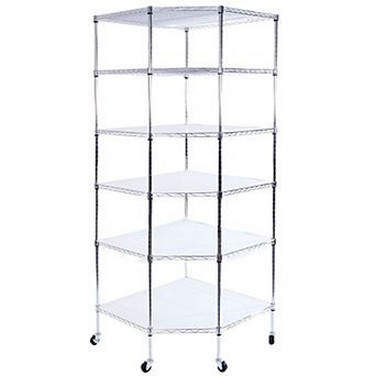 6-layer Chrome Plated Polygonal Corner Shelf With 2" Pp Wheels 680 x 680 x 1800 Silver