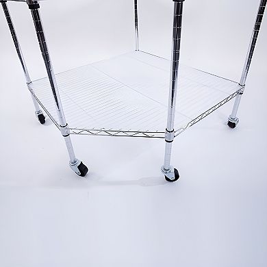 6-layer Chrome Plated Polygonal Corner Shelf With 2" Pp Wheels 680 x 680 x 1800 Silver