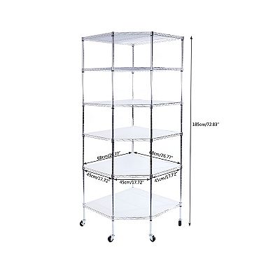 6-layer Chrome Plated Polygonal Corner Shelf With 2" Pp Wheels 680 x 680 x 1800 Silver
