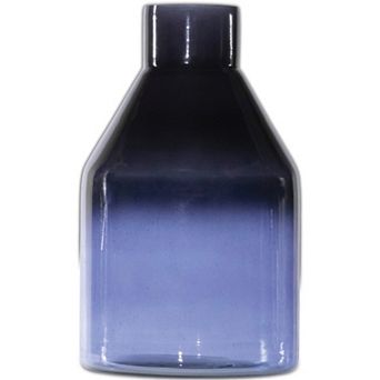 Blue Soda Lime Glass Bottle Vase 7"H