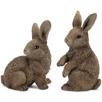 Hand-Painted Resin Bunny Rabbit Figurines for Home and Garden Spring Decor, Set of 2