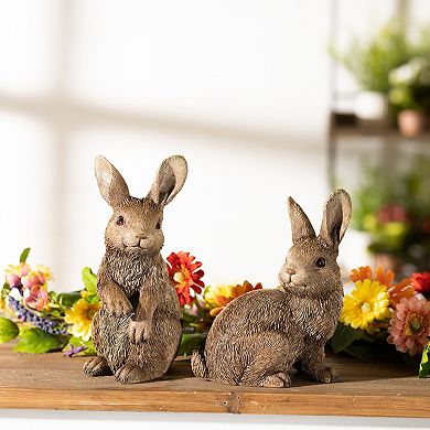 Hand-Painted Resin Bunny Rabbit Figurines for Home and Garden Spring Decor, Set of 2