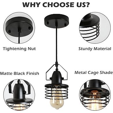 Industrial Black Pendant Light Metal Cage Pendant Lights Dining Room Hanging Lighting