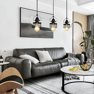 Industrial Black Pendant Light Metal Cage Pendant Lights Dining Room Hanging Lighting