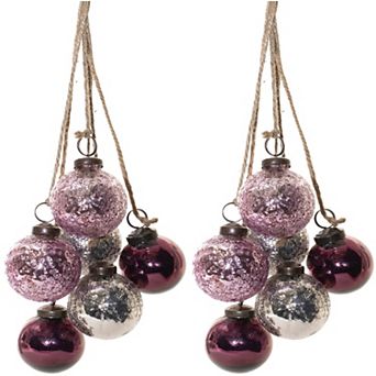 Holiday Decor Ornament Cluster Set - 2 Modern Glass with Jute Ornaments