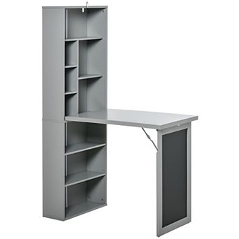 Grey Wall Mount Desk Cabinet - Elegant and Functional Design with Workspace and Storage