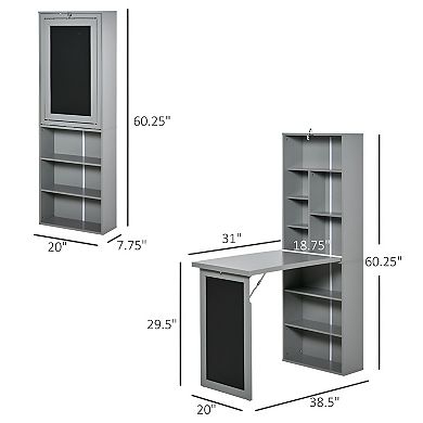 Grey Wall Mount Desk Cabinet - Elegant and Functional Design with Workspace and Storage